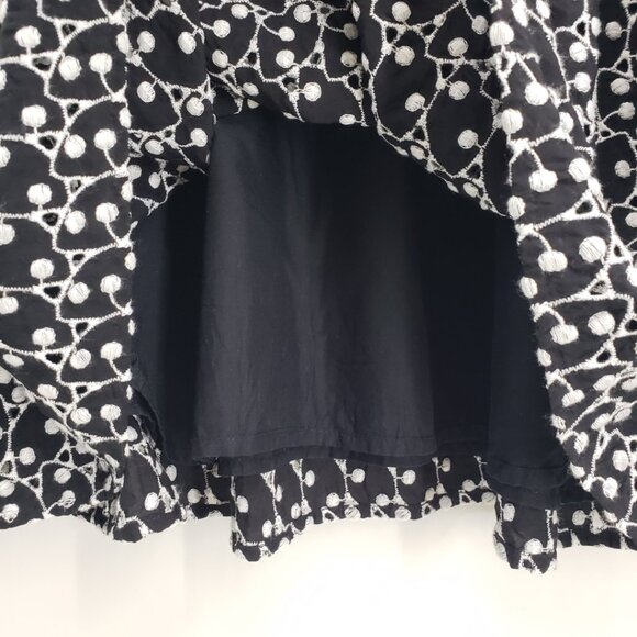 3/$25 LOFT Embroidered Eyelet Lace Swing Dress L Smocked Yoke A Line Black - Picture 6 of 10